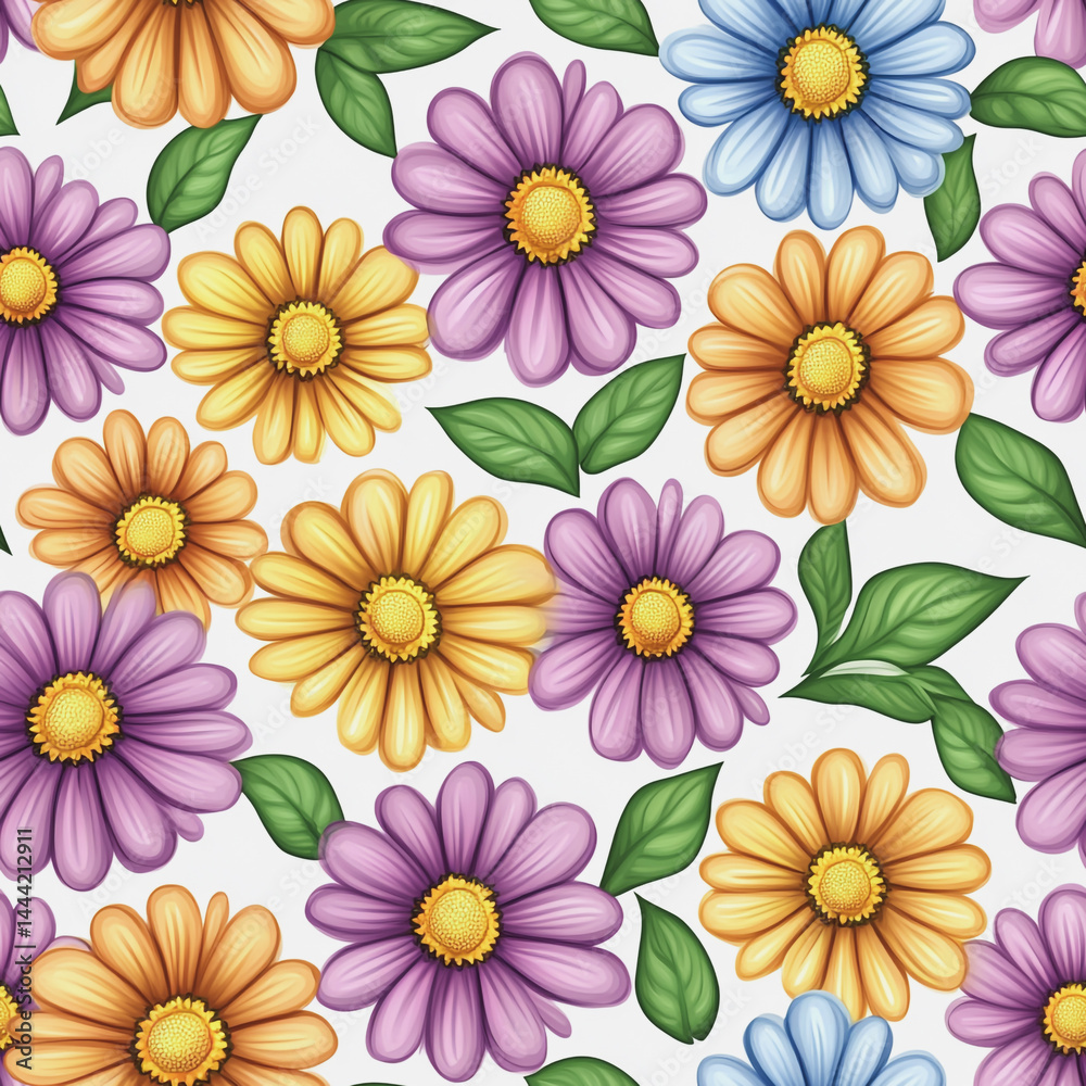 Fototapeta premium colorful watercolor of Beautiful floral Seamless Pattern featuring soft colors and various flowers white background