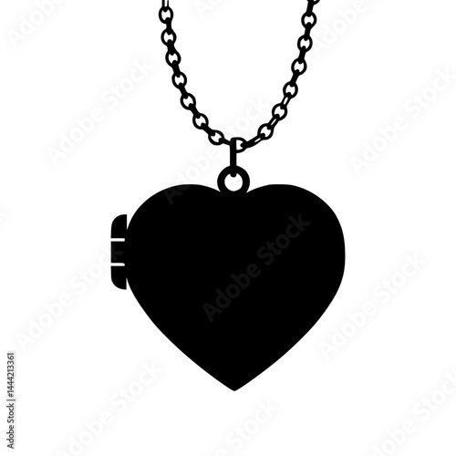 Black Heart Locket Necklace Silhouette