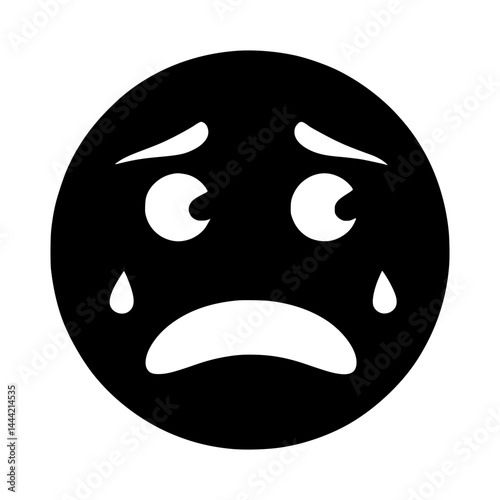 Sad Face Emoji Icon - Black & White