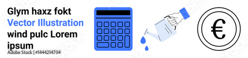 Calculator, hand watering growth, and euro currency symbol emphasizing finance, investment, and growth concepts. Ideal for finance, savings, banking, budgeting growth investments simple landing