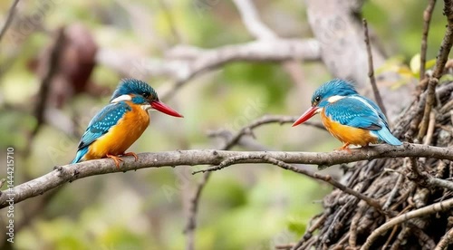 Wallpaper Mural Two colorful kingfishers perched on a branch, facing each other. Torontodigital.ca