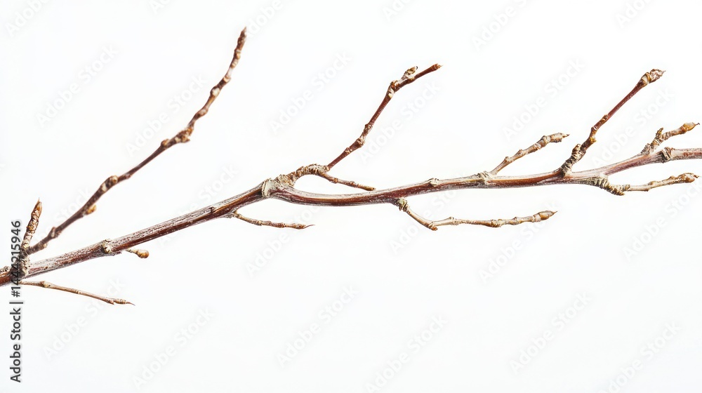 Extreme close-up of a fragile dry willow twig with hairline cracks, white backdrop Extreme close-up of a fragile dry willow twig with hairline cracks, white backdrop