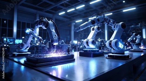 Automated welding process showcasing robotic arms in advanced industrial setting