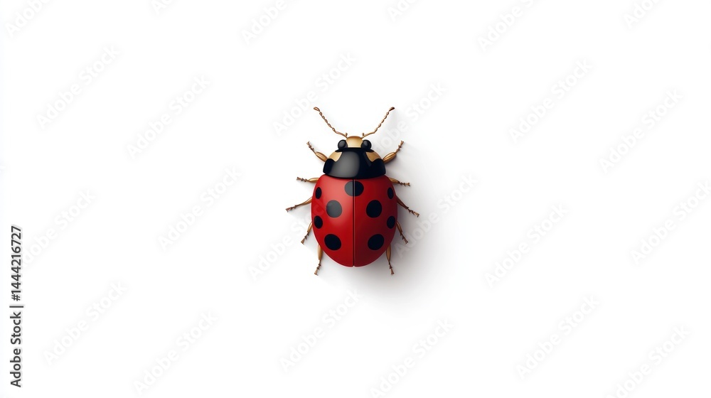 Obraz premium Detailed ladybug illustration, top-down view, vibrant red and black colors, perfect for educational materials or design elements