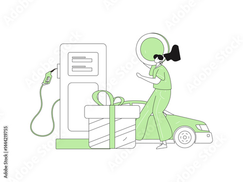 Vector Internet operation hand-drawn illustration of people getting discounts for refueling their cars
