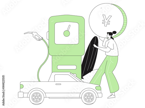 Vector Internet operation hand-drawn illustration of people getting discounts for refueling their cars
