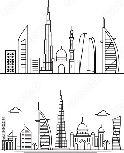 Dubai City skyline buildings linear vector