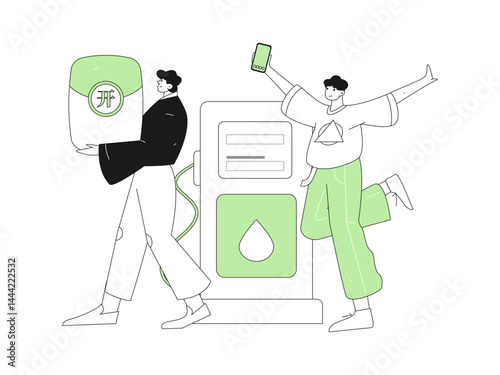 Vector Internet operation hand-drawn illustration of people getting discounts for refueling their cars
