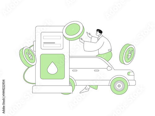 Vector Internet operation hand-drawn illustration of people getting discounts for refueling their cars
