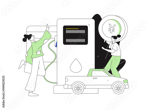 Vector Internet operation hand-drawn illustration of people getting discounts for refueling their cars
