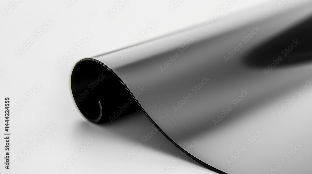 Flexible black border screen display rolled out on white background Flexible black border screen display rolled out on white background
