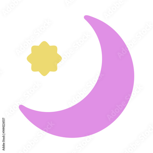 Simple illustration of a crescent moon and star against a white background