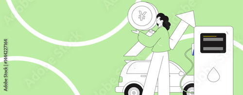 Vector Internet operation hand-drawn illustration of people getting discounts for refueling their cars
