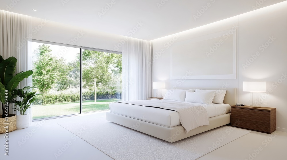 Modern bedroom with garden view Modern bedroom with garden view
