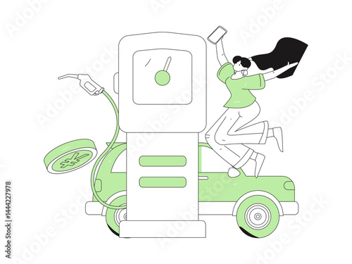 Vector Internet operation hand-drawn illustration of people getting discounts for refueling their cars
