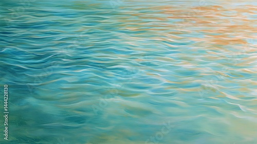 Serene water surface reflecting light, calming aquatic hues, tranquil natural scenery.