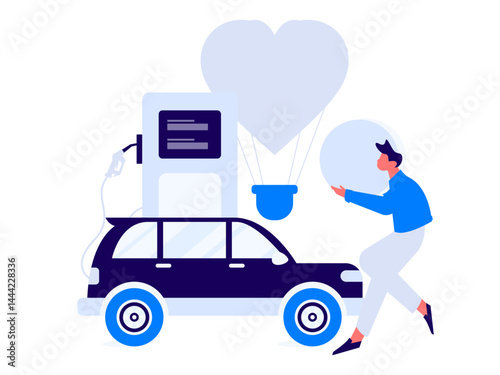 Vector Internet operation hand-drawn illustration of people getting discounts for refueling their cars
