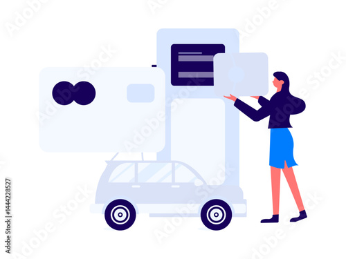 Vector Internet operation hand-drawn illustration of people getting discounts for refueling their cars
