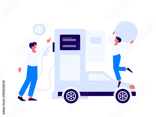 Vector Internet operation hand-drawn illustration of people getting discounts for refueling their cars
