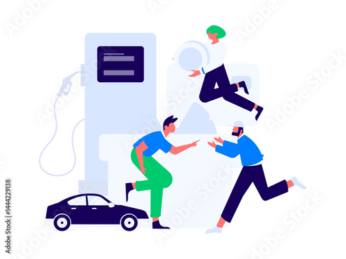Vector Internet operation hand-drawn illustration of people getting discounts for refueling their cars

