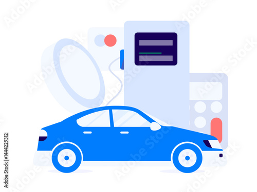 Vector Internet operation hand-drawn illustration of people getting discounts for refueling their cars
