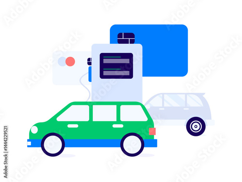 Vector Internet operation hand-drawn illustration of people getting discounts for refueling their cars
