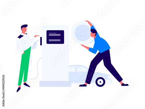 Vector Internet operation hand-drawn illustration of people getting discounts for refueling their cars
