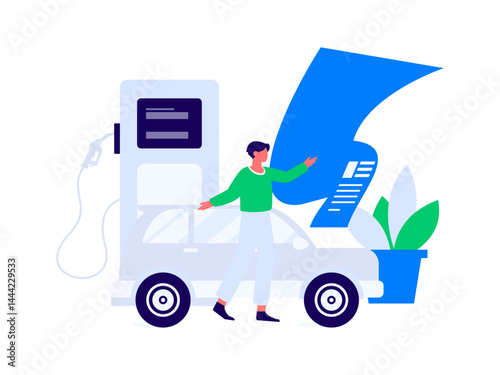 Vector Internet operation hand-drawn illustration of people getting discounts for refueling their cars
