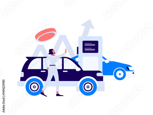 Vector Internet operation hand-drawn illustration of people getting discounts for refueling their cars
