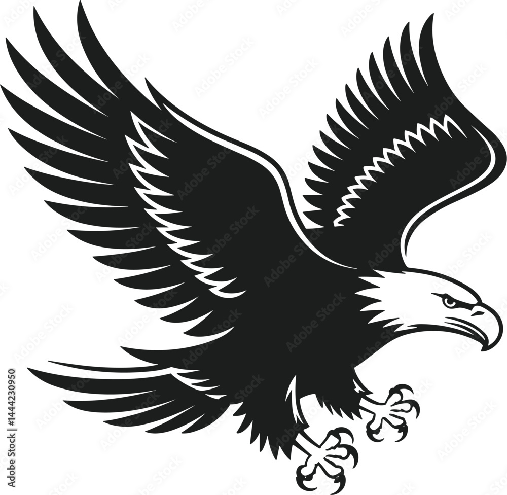 Fototapeta premium Flying Bald Eagle Silhouette Vector – American Freedom and Independence Day Symbol