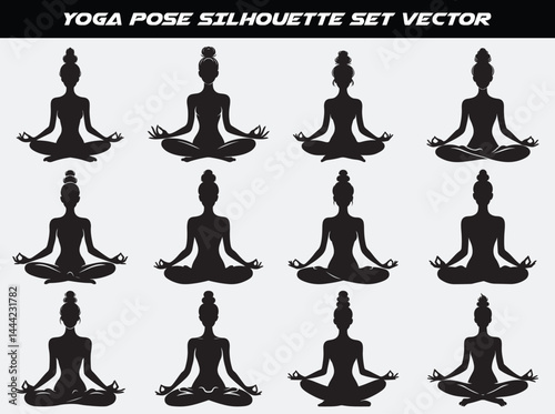"Female Yoga Poses Silhouette Vector Collection – Elegant Yoga Clipart for Designers
