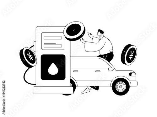 Vector Internet operation hand-drawn illustration of people getting discounts for refueling their cars
