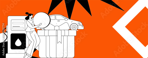 Vector Internet operation hand-drawn illustration of people getting discounts for refueling their cars

