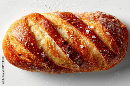 Golden Pretzel Bread Loaf: A close-up captures the inviting textures of a golden-brown pretzel bread loaf, its crust glistening with sea salt crystals, evoking a sense of warmth and culinary delight.