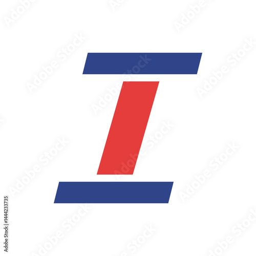 Abstract geometrical design featuring letter I with bold colors and simple shapes