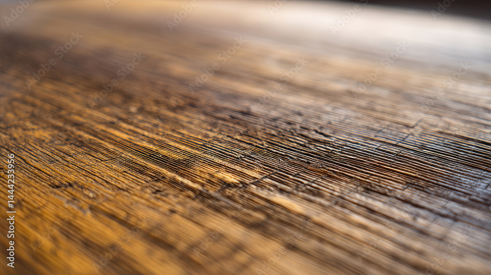 Fototapeta premium Close-up view of a wooden surface with visible wood grain and variations in color. The texture is rough and shows signs of age