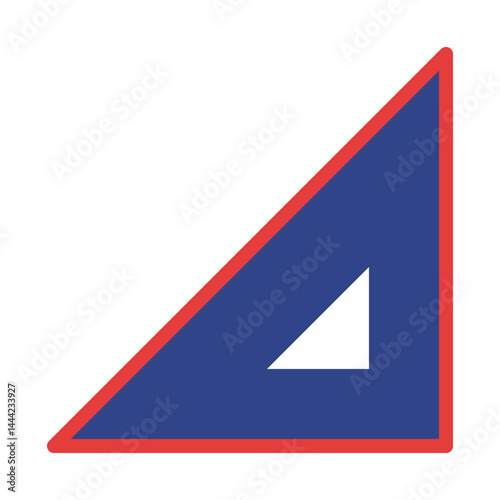 Abstract geometric design featuring nested triangles in red, blue, and white