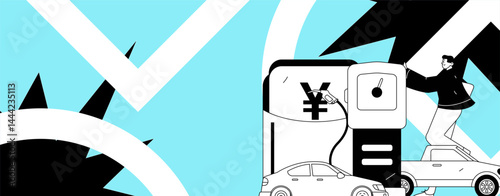 Vector Internet operation hand-drawn illustration of people getting discounts for refueling their cars
