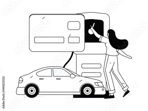 Vector Internet operation hand-drawn illustration of people getting discounts for refueling their cars
