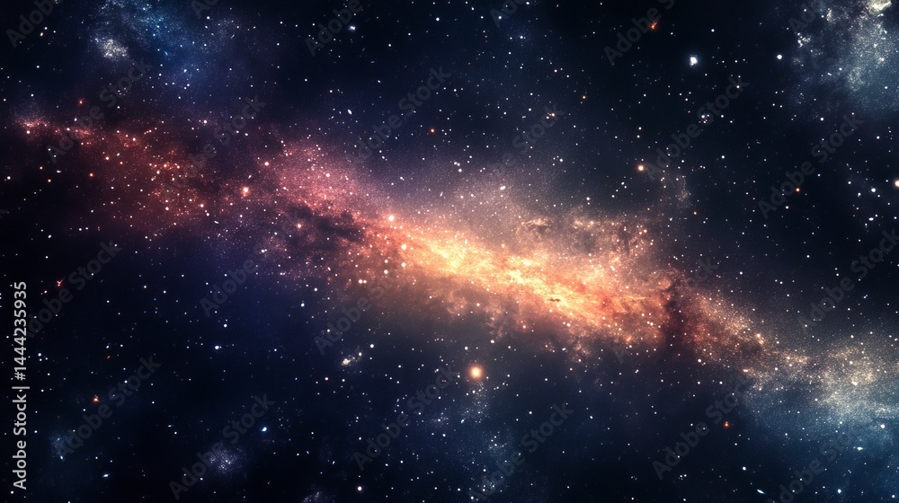 Fototapeta premium Stunning cosmic nebula with vibrant orange and blue hues sky red pink dark space stars night light
