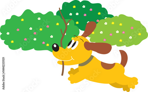 キャンプで薪を集める犬
