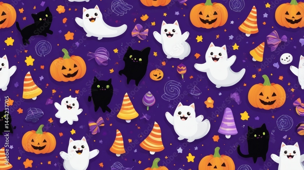 Whimsical Halloween Pattern with Stars and Spider Webs Whimsical Halloween Pattern with Stars and Spider Webs