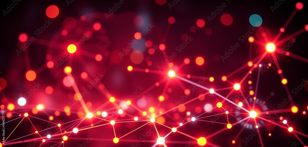 Fototapeta premium Abstract network nodes glowing brightly, illustrating global connectivity and AI integration, internet of things, smart