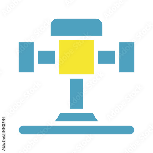Stylized machine illustration with geometric shapes in contrasting colors