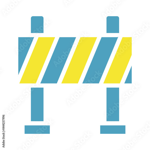 Abstract depiction of a barrier with alternating vibrant color patterns on white