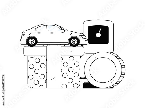 Vector Internet operation hand-drawn illustration of people getting discounts for refueling their cars
