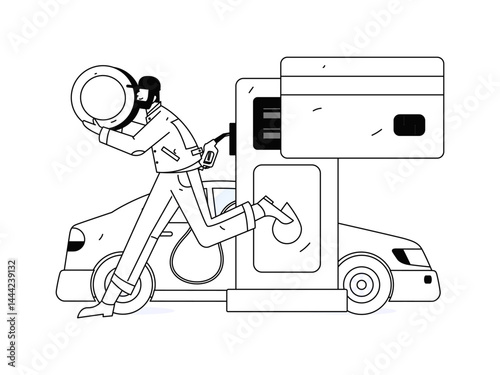 Vector Internet operation hand-drawn illustration of people getting discounts for refueling their cars
