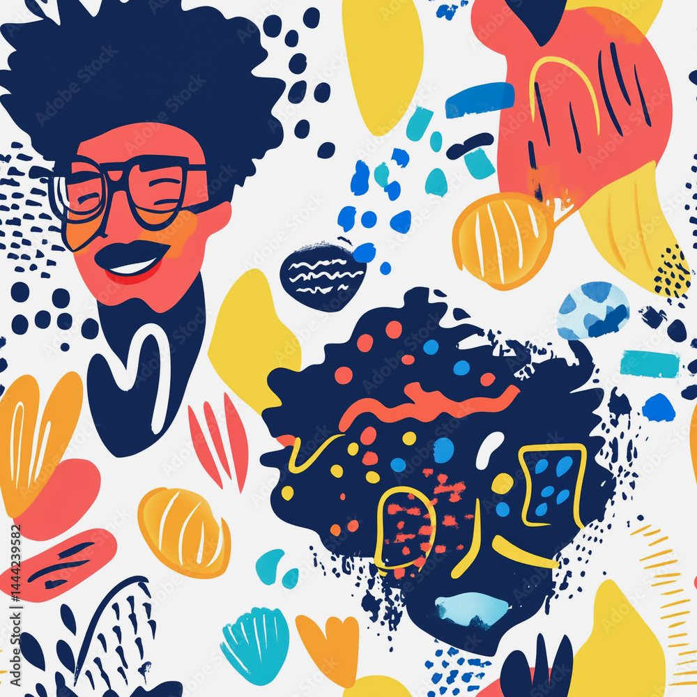 Abstract white background with colorful Memphis style seamless pattern. Creative minimalist style art background for children or trendy design with basic shapes. Simple childish scribble backdrop