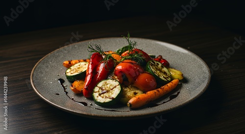 Obraz na płótnie Grilled Vegetables on a Plate Featuring Zucchini, Pepper, and Carrots w salonie
