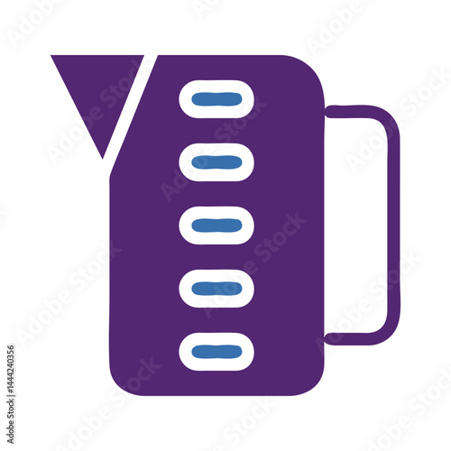 Stylized purple measuring jug icon with blue measurement indicators illustration